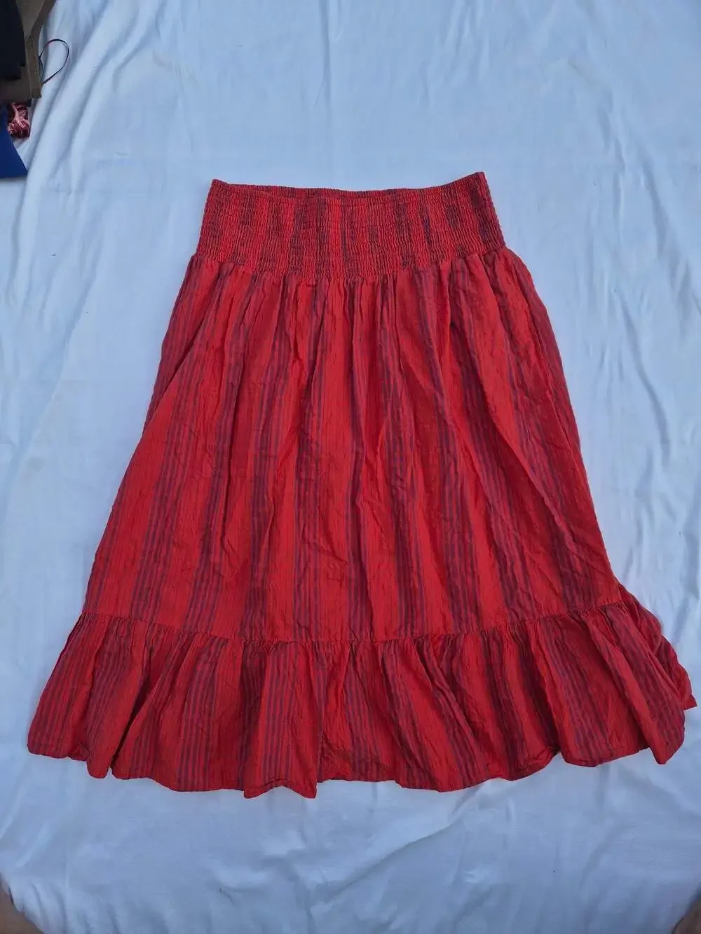 Universal Thread Red and Blue Striped Smocked Waist Tiered Skirt